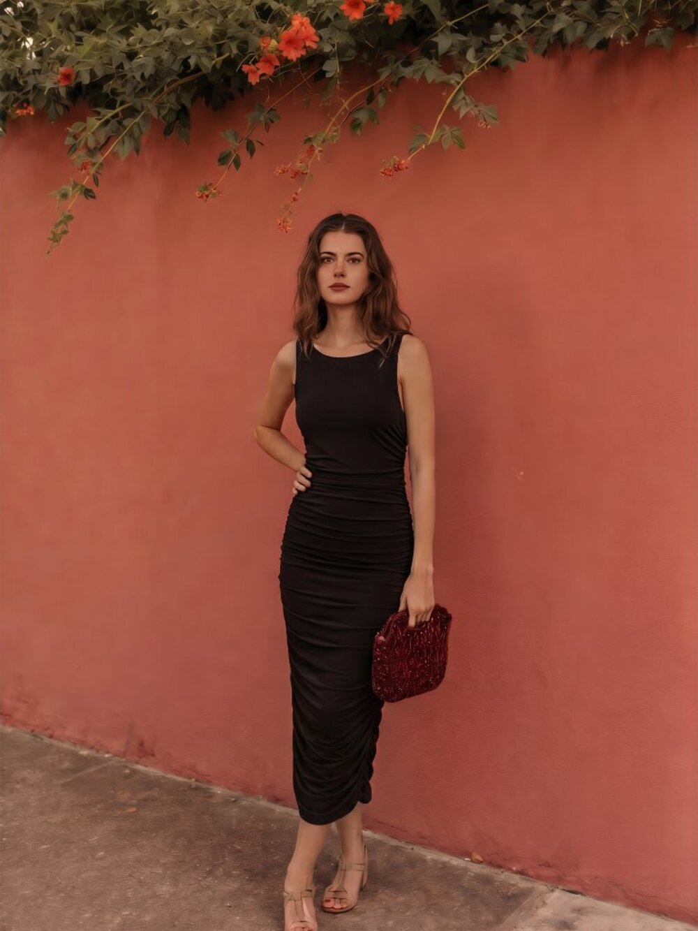 Norma Kamali Kamalikulture Sleeveless Ruched Jersey Midi Dress | Sz Large